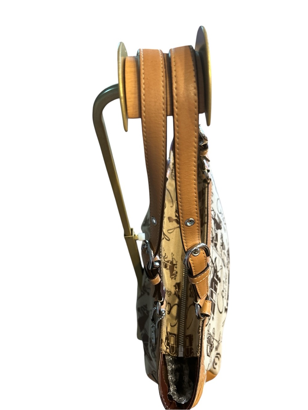 Coach Horse and Carriage print tote bag with brown leather trim. - Picture 6 of 8